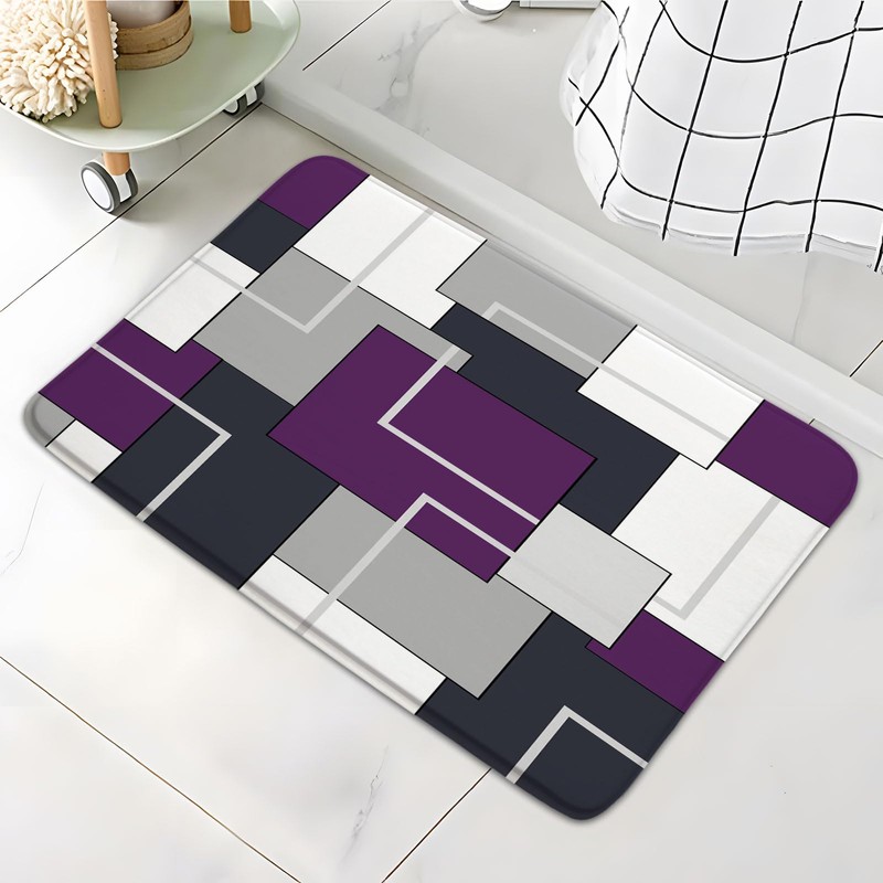 Purple Bathroom Rugs Abstract Geometric Gray Black and White Geometry