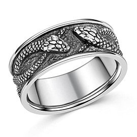 MATERIA by Matthias Wagner Antique Snake Band Ring 925 Silver for Men in 5 Sizes, Sterling Silver