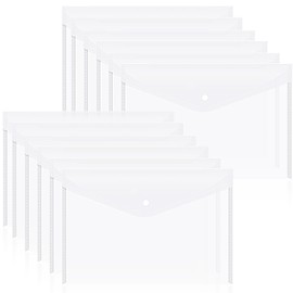 12pcs Plastic Filing Envelopes with Snap Button Closure ，Clear Document Folders for Letter A4 Size Files ，Poly Folders，for School and Office Supplies（White）