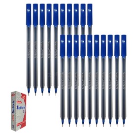 SAINO Softek Ballpoint Pens, BLUE, Fine Point (0.7mm), Pack of 20, Fine Writing Ball Pens, Comfort Grip, Perfect for School Office Home Business Use