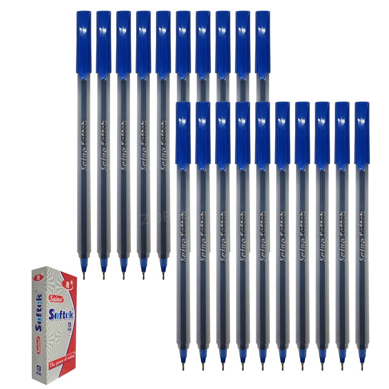 SAINO Softek Ballpoint Pens, BLUE, Fine Point (0.7mm), Pack of