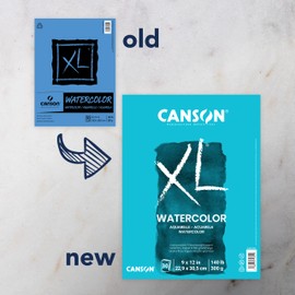 Canson XL Series Watercolor Textured Paper Pad for Paint, Pencil, Ink, Charcoal, Pastel, and Acrylic, Fold Over, 140 Pound,, 9” x 12”, 2 Pack, Fold Over Cover, 30 Sheets