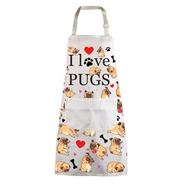 ENSIANTH Pug Dog Aprons Pug Lovers Gifts Pug Kitchen Cooking Apron with Pockets I Love Pugs Apron Waterproof Gifts for Pug Owner Mom (I love pug apron)