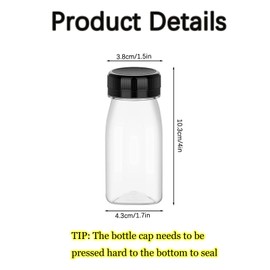 Small Plastic Bottles, Small Bottles with Lids 4 Ounces Plastic Small Juice Bottles(100 ML), 2 PCS Juice Bottles Reusable Small Clear Juice Container for Storing, Milk Juice, Smoothie (Black Lid)