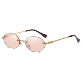 TOSGMLOUS Retro Oval Sunglasses Rimless Small Round Glasses Frameless UV400 Men Women Fashion Shades (Champagne)