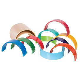 Kaplan Early Learning Rainbow Arches and Tunnels - Set of 12 Colorful Wooden Pieces for Enhancing Early Engineering Skills