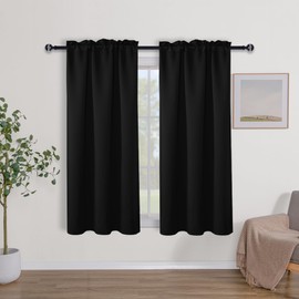 Hiasan Black Curtains 2 Panels for Kitchen, Rod Pocket Thermal Insulated Energy Efficient Blackout Short Window Curtains, 42 Inches Wide x 45 Inches Long