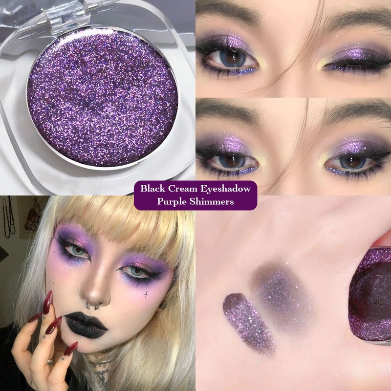 Glitter Eyeshadow Purple Shimmer Black Cream Eye Shadow, Soft Smooth