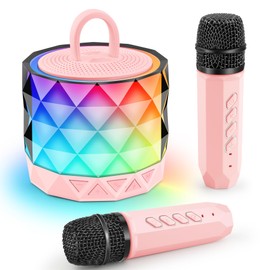 Karaoke Machine for Kids Adults, Toys Birthday Easter Gifts for Girls Boys Toddler, Portable Bluetooth Speaker for Ages 3 4 5 6 7 8 9 10 11 12+ Year Old, 2 Wireless Microphones, LED Colors (Pink)