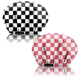 BHAHB 2PCS Satin Hair Bonnet Silk Bonnet for Sleeping Adjustable Double Layer Elastic Reusable Hair Caps Cute Aesthetic for Women Girls-Checkered