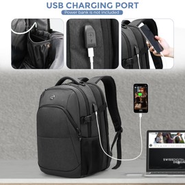 Swissdigital Design Travel Laptop Backpack for Men and Women, College Backpack with USB Charging Port for Fits 17 Inch Notebook, Grey | ANDWIL PRO