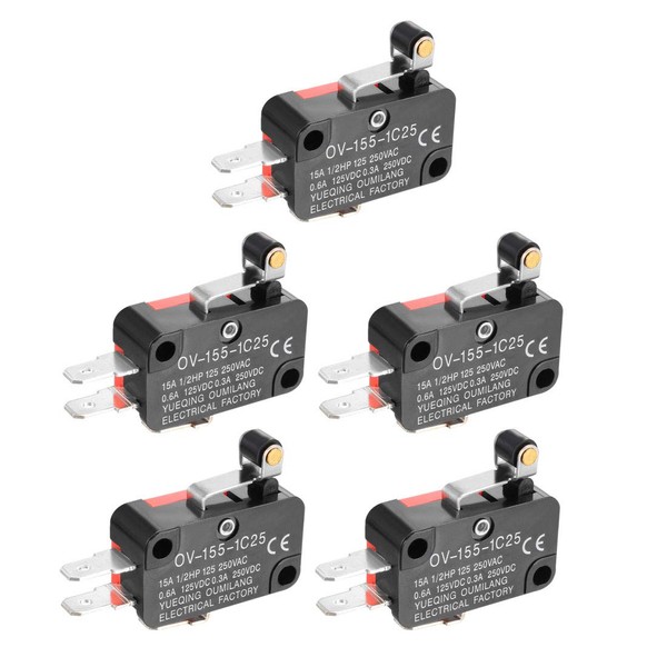 uxcell Micro Switch 15A 125/250VAC SPDT NO NC 3 Terminal Short Roller Lever Action Switch Pack of 5