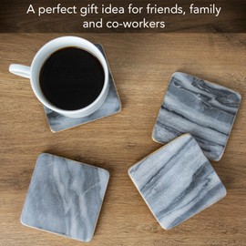 Thirstystone Natural Gray Marble 4 Pack Coasters with Gold Edge 4" Square Elegant, Heat Tolerant, Water Repellant