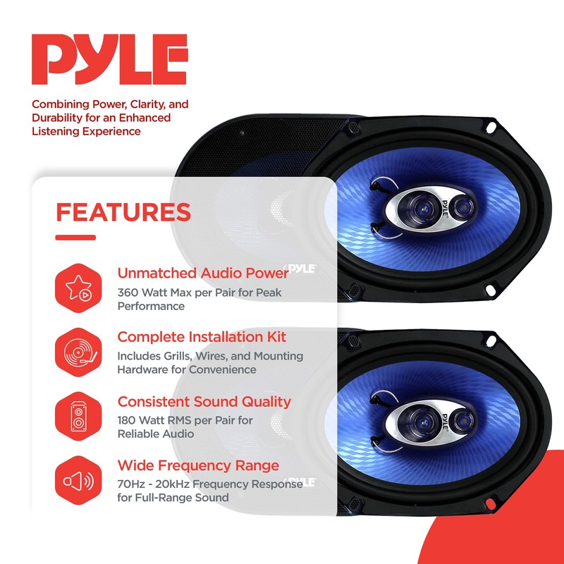 Pyle PL683BL 6x8" 720 Watt 3-Way Car Coaxial Audio Speakers