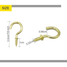 50Pcs Brass Plated Ceiling Hooks 7/8 InchesCups Screw Hooks by Renashed