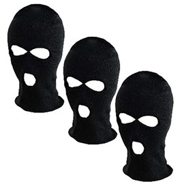 Petal Cliff 3 Pack, 3 Hole Balaclava Beanie Full Face Cover Winter Hat for Men and Women - One Size fits All. Black