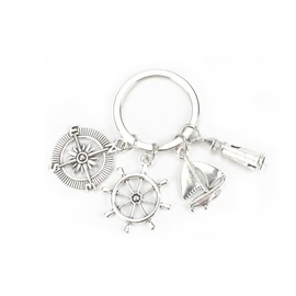 MUCOOS Nautical Themed Keyring, Compass, Sailing Boat, Lighthouse Pendant Design, Keyring For Travel Lovers, Gift For Adventurers, Gift For Friends, silver
