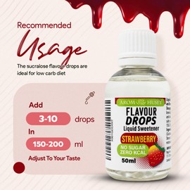 Flavour Drops Strawberry Sugar-Free 50 ml | Flavour Drops without Calories | Liquid Aroma | Taste Improvement | Aroma Drops | for Cooking, Baking & Mixing | Lactose Free, Gluten Free and Vegan