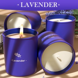TranquilBliss Lavender Candles for Home Scented, 8 oz Scented Candles Present, Purple Jar Candles, Soy Candles for Women, 45 Hour Long-Lasting Burn Scented Candles for Birthday - 4 Pack