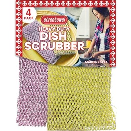 Heavy duty dish scrubber 4pcs non scratch scourer cloth pads and pot scrubbers netted wash replace kitchen sponges for dishwashing no odor dishwash durable pan cleaner - Color: 4Pack, Size: Default