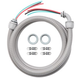 Power Whip Assembly Kit -1/2" x 4ft Non-Metallic Liquid Tight with 10 Gauge Wire Electrical AC Whip Kit Flexible Electrical Conduit & straight/90°fittings
