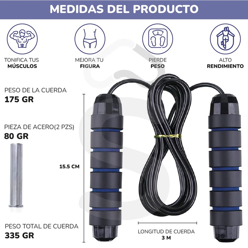 Cuerda para saltar con peso integrado mango antideslizante tamaño ajustable