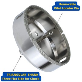 Drilax 4 Inch Diamond Drill Bit Tile Hole Saw Ceramic Porcelain Quartz Granite Kitchen Bathroom Shower Faucet Installation 4 Inches with Removable Center Pilot Drill Bit Locator Pin Locator