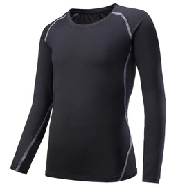 Nesseo Kids Compression Wear, Sports Inner Shirt, Tights, Top and Bottom Set, Shirt Only, Pants Only, Heat Retention, Fleece Lined, Sweat Absorbent, Quick Drying, Compression Protection, 3273 Black / Gray [Coat only],