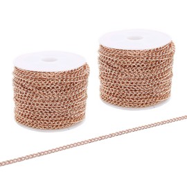 SWTOOL 60 Feets /20 Yards Metal Rose Gold Link Chains, Iron Bulk Curb Chain for DIY Craft Jewelry Chain Making, 2 Rolls x 10 Yards