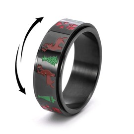 Black Spinner Christmas Band Ring For Women Men Snowflake Snowman Deer Xmas Tree Classical Elements Stainless Steel Red Green Comfort Fit Finger Fidget Stacking Bands Rotatable New Year Family Gifts (11)