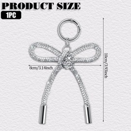 InnoHHustle Silver Bow Keychain Accessories Rhinestone Bow Key Chains Keys Charms Accessories for Women Girls Cute Ribbon Bowknot Pendant Bag Charms Backpack Charms Key Ring