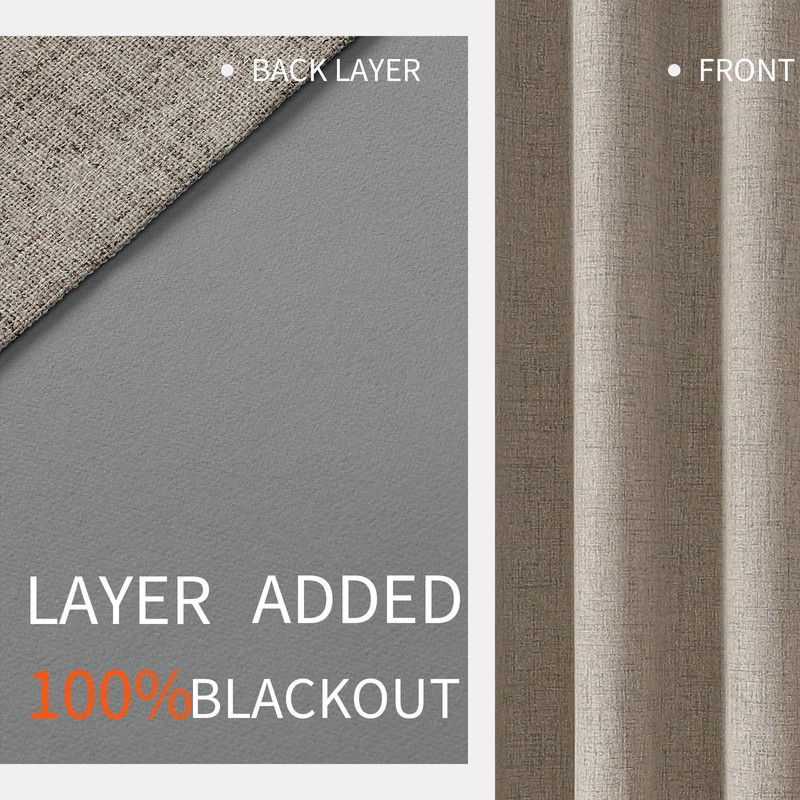 Joydeco 100% Blackout Linen Curtains 84 Inches Long 2 Panels,