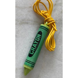 unbranded VTG Green Crayon Plastic Charm Necklace with Yellow Plastic Cord Necklace