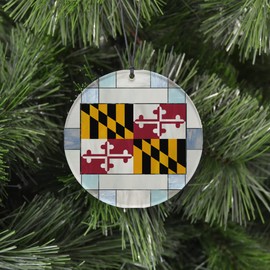 Maryland Christmas Ornament - Faux Stained Glass Design Effect Featuring State Flag - 2024 Acrylic Tree Decoration - Holiday Gift and Home Decor