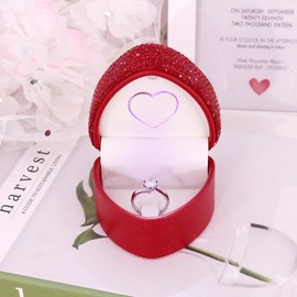 Naimo Rhinestone Heart Shaped Engagement Ring Box Velvet Holder Earrings Coin Jewelry Box Case with LED Lighted up for Proposal Wedding Birthday Gift