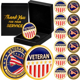 Tondiamo 12 Pack Military Veteran Challenge Coins with PU Leather Box Veteran's Day Gifts Thank You for Your Service Coins Patriotic Appreciation Gifts for Men Army Military Favors