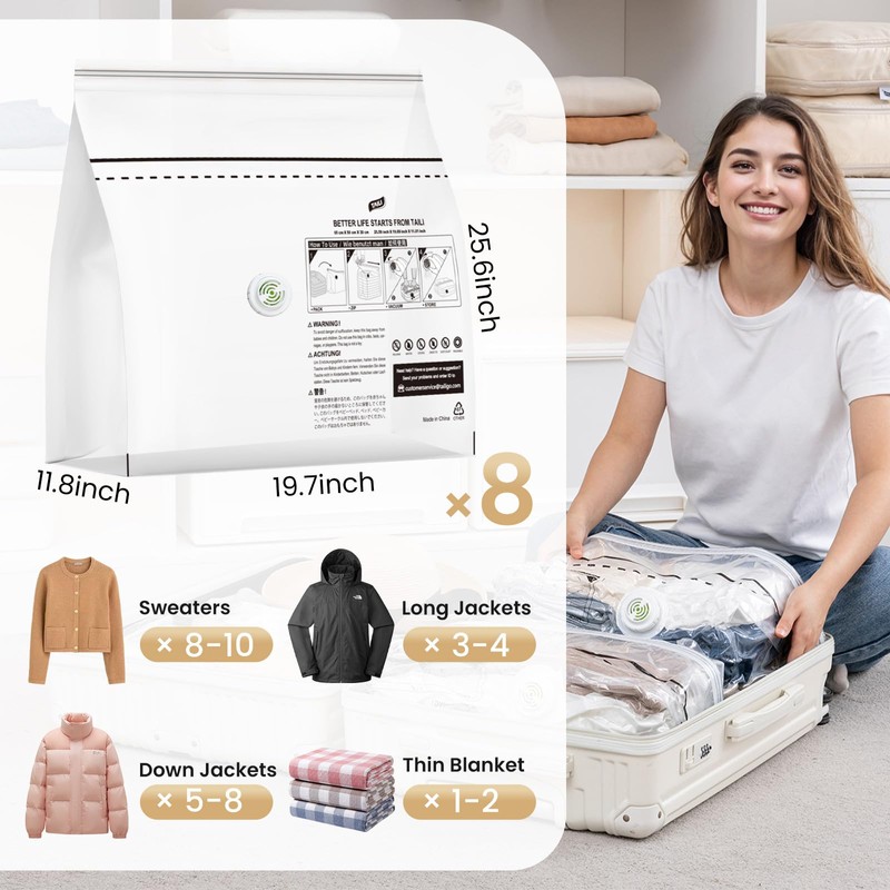 TAILI Cube Vacuum Storage Bags 8 Pack,Vacuum Bags for clothes