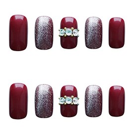 YONAIL Square Fake Nails Full Cover Glitter Short Press On Nails Acrylic False Nails Glue On Nails for Women Girls Artificial Nails Glue On Nails 24pcs/set