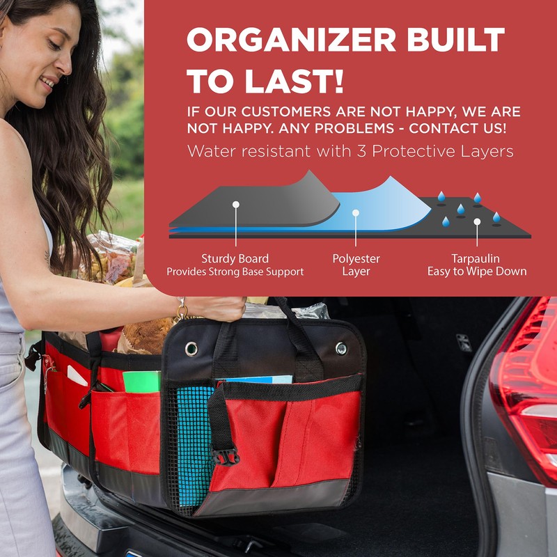 TRUNKCRATEPRO Red Car Accessories Trunk Organizer for Car, SUV Premium