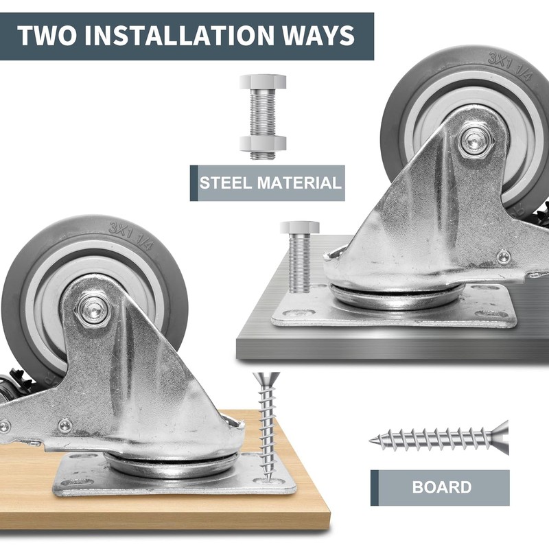 TONKI 5" Heavy Duty Quiet Caster Wheels Set (4-Pack) -