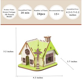 MPIUET 3D Wooden Puzzle for Adults, Green Little House Model Kits to Build, Log Cabin 3D Puzzle, Wooden Country Cottage Building Model, No Glue or Other Tools Required, Tabletop Decoration