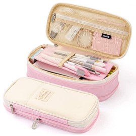 Large Capacity Pencil Case Durable School Student Pen Holder Organizer Stationery Makeup Cosmetic Pouch for Girls, 22x11cm (Upgraded Version-Lt. Pink)