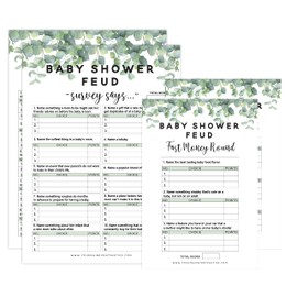 Baby Shower Family Feud Game Fun Eucalyptus Decorations 50 Family Feud Cards 3 Fast Money Round Cards 1 Instruction Card