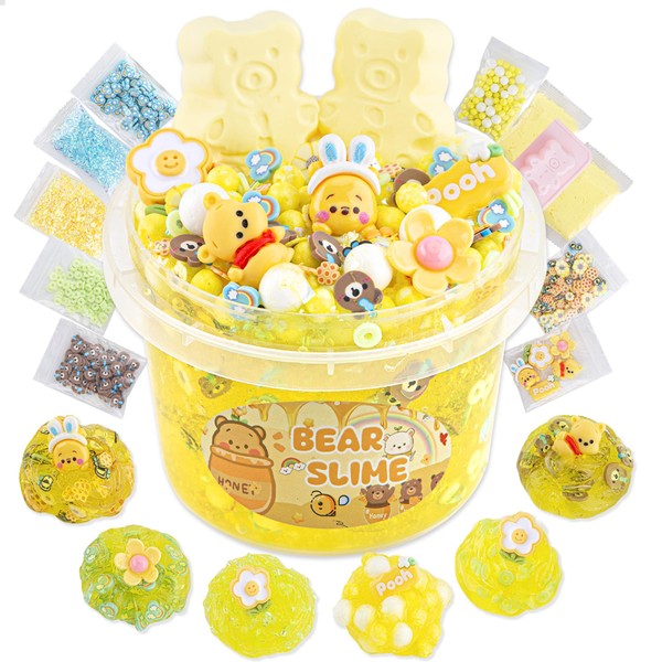 LAWOHO Bear Clear Slime 300ml, Yellow Clear Slime Kit for