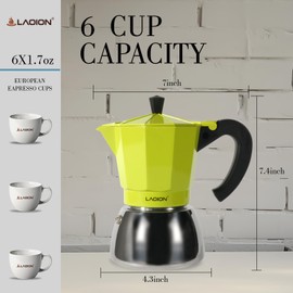 LAOION Stovetop Espresso Maker, 6Cup Moka Pot, Espresso Machine Compatible with Induction Cooktops, 300ml Stainless Steel & Aluminum Cuban Coffee Maker for Cafetera Cubana, Green