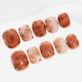 Sun&Beam Nails Handmade Nail Tip, Medium, Long, Almond, False Nails, Popular, 3D, Fashionable, Cute Design, 10 Pieces (#37 - Brown Camellia, Brown, XS)