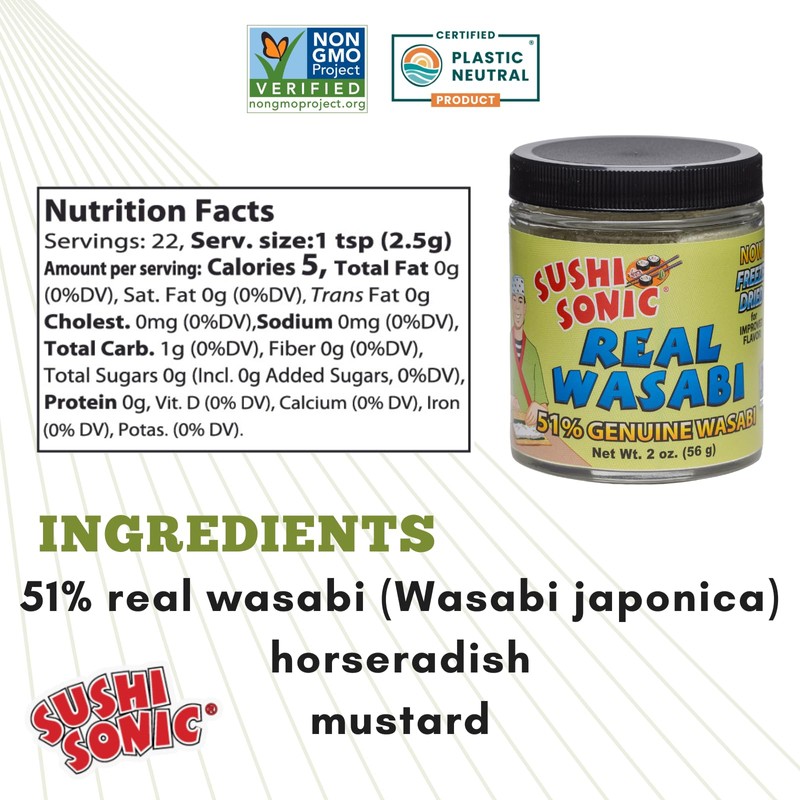 Sushi Sonic 51% Real Wasabi Powder, for Sushi, Sashimi, Snack