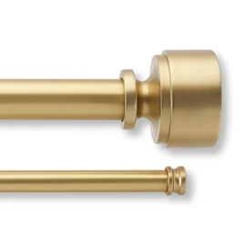 MODE Premium Collection Double Curtain Rod Set (1 1/8" Front Rod and 5/8" Back Rod) with Mod Doorknob Curtain Rod Finials, Wall Mounted Adjustable Curtain Rod, Fits 36” to 72” Windows, Brushed Gold