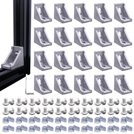 QIJINTRID 20 Sets 2020 Series Aluminum Extrusion Profile Connector,20pcs Extruded 2020 Corner Bracket,with 40pcs Sliding T Nuts and Screws, for T Slot Aluminum Extrusion Profile Accessories