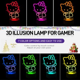 BIRBANN 3D Kitty Night Light, 3D Kitty Lamp, Stereoscopic Phantom Light, Intelligent Touch Control, 7 Colours, LED Bedside Table, Mood Light, Children's Lamp, Birthday Gift for Boys and Girls